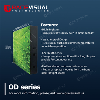 OD Series Full Front Service Outdoor Led Display 4.81 5.95 6.67 8 10mm Pixel Pitch Options cho độ sáng cao 6500nits