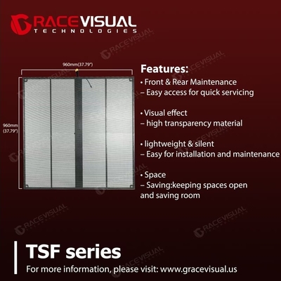 TSF Series P3.9-7.8mm Màn hình LED trong suốt 1000x1000mm, Tỷ lệ làm mới cao 3840Hz, Cài đặt cố định trong nhà tùy chỉnh, khung nhôm