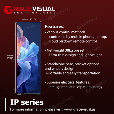 IP Series. ∙ P2.5 LED Poster ∙ Ultra-Slim 640×1920mm Display với độ chính xác màu sắc 16bit và thiết kế di động cho các chiến dịch trong nhà phong cách